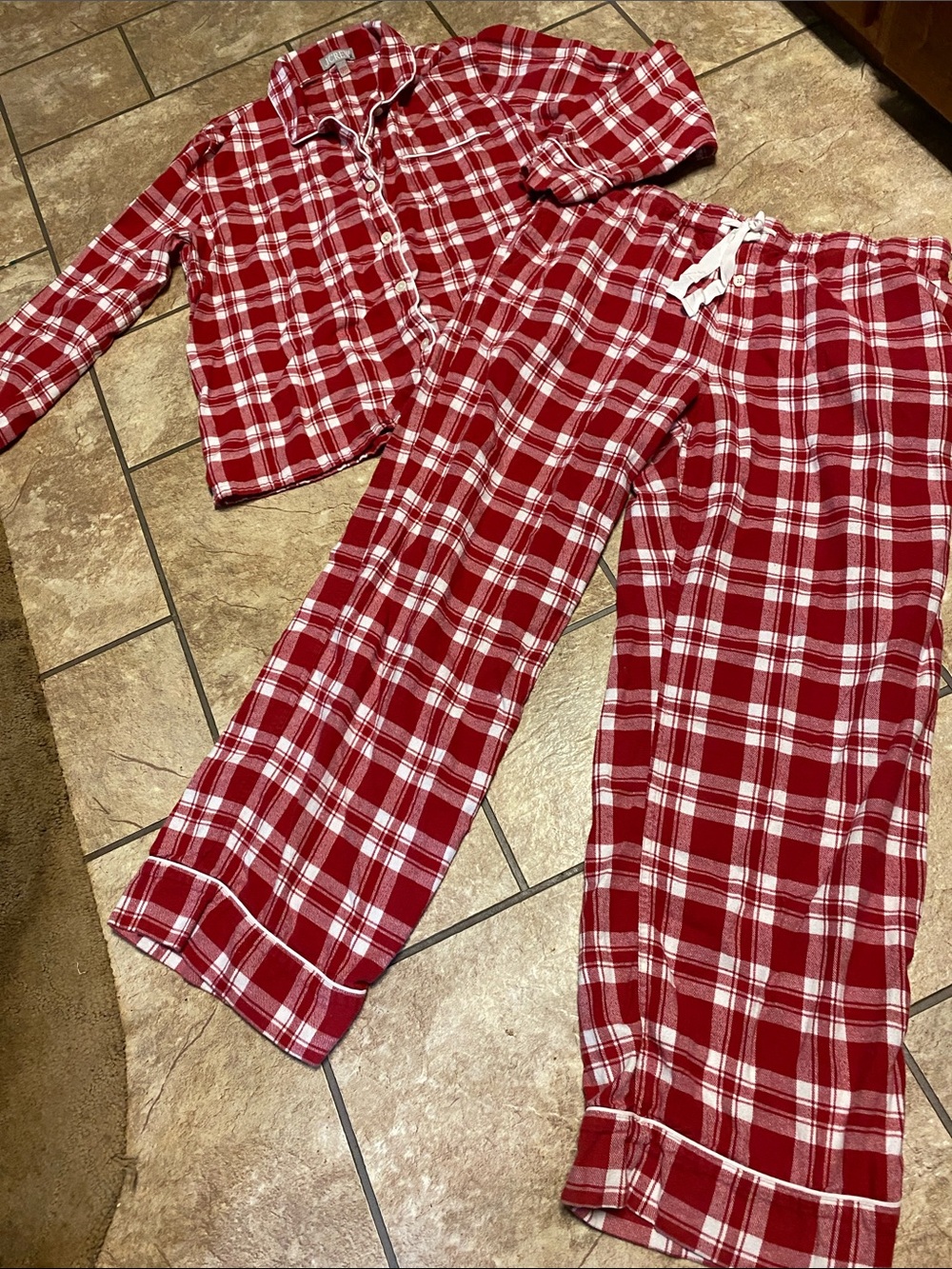J. Crew Red and White Plaid Flannel Pajama Set Large Unisex Fall Cotton Cozy